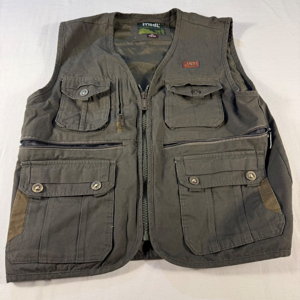 MSDL Hunting Utility Vest Mens XL Olive Green Full Zip‎ Pocketed Outdoor Casual